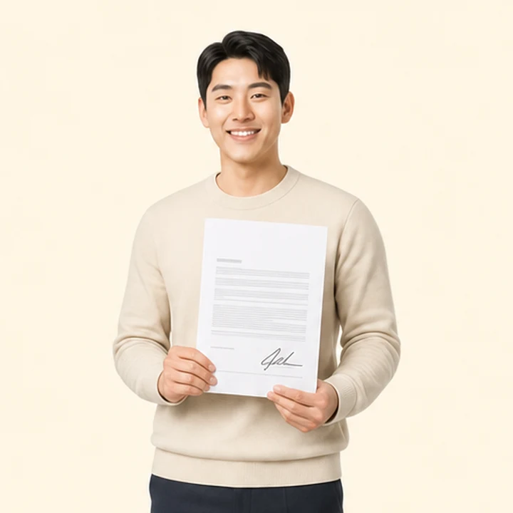 캐스퍼 중고차 장기렌트 서면 견적서를 들고 있는 고객